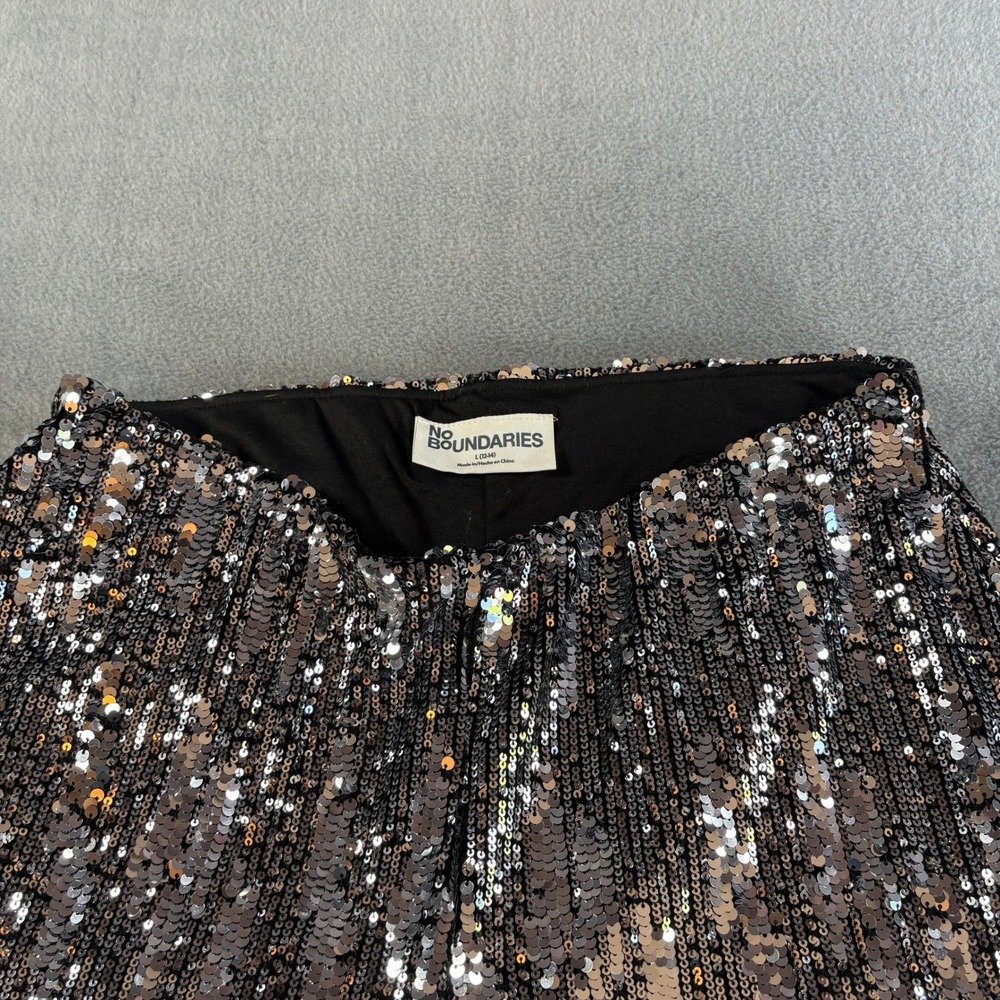 No Boundaries Womens Silver Sequin Flare Leg Pants Black High Waist Large 12-14 - Picture 3 of 6